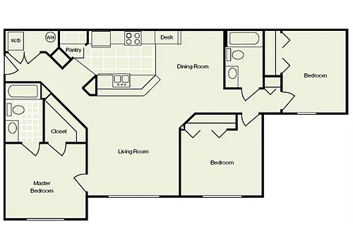 Floor plan Three Bedroom Two Bathroom 60%
