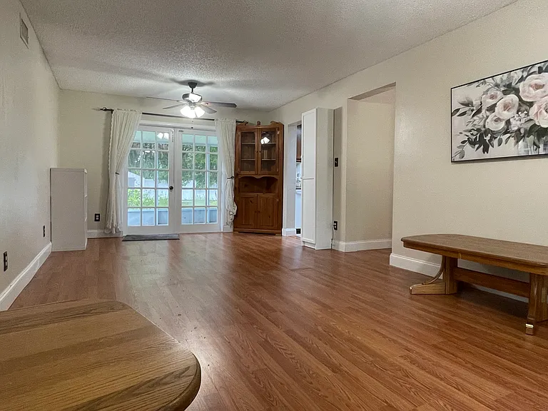 view from corner of living room French doors.