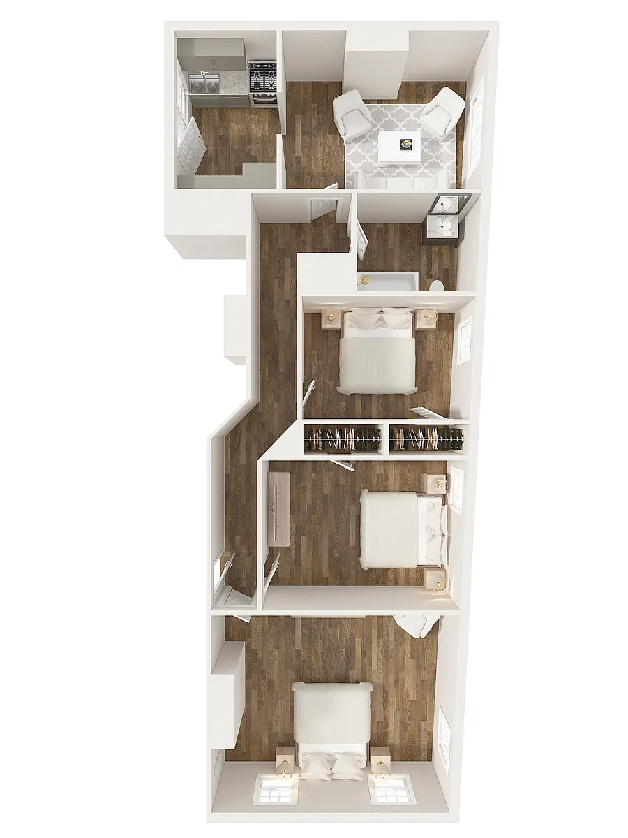 Floor plan The Ell 3B 1B