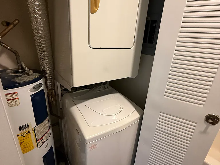 Stack washer dryer provided, electric hot water heater