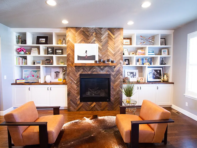 Custom gas fireplace with built-ins