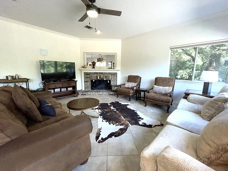 This living space provides generous seating, 60-in LED TV, Roku and Apple TV for streaming, antenna for live tv, DVD Player and DVDs