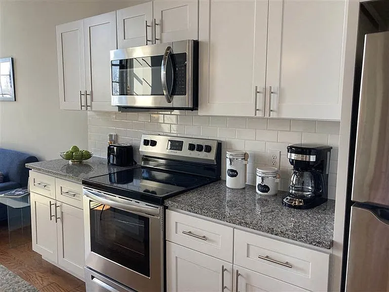 Kitchen with stainless steel appliances
