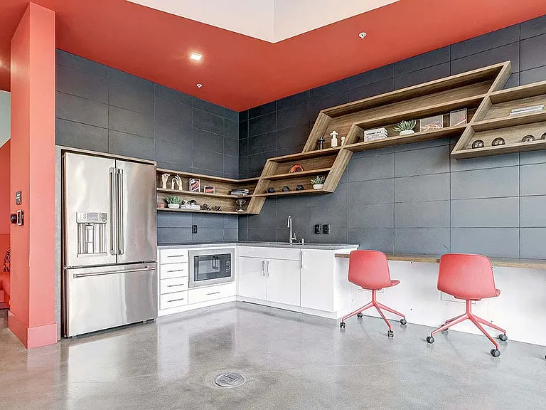 Griffis Platinum Triangle business center with shared kitchen.
