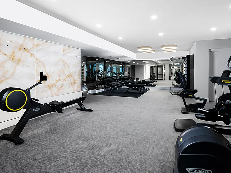 Premium fitness center complete with sleek fitness equipment imported from Italy