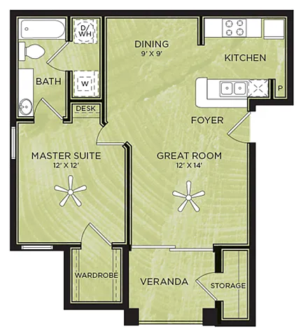 Floor plan A1: 1 Bed 1 Bath