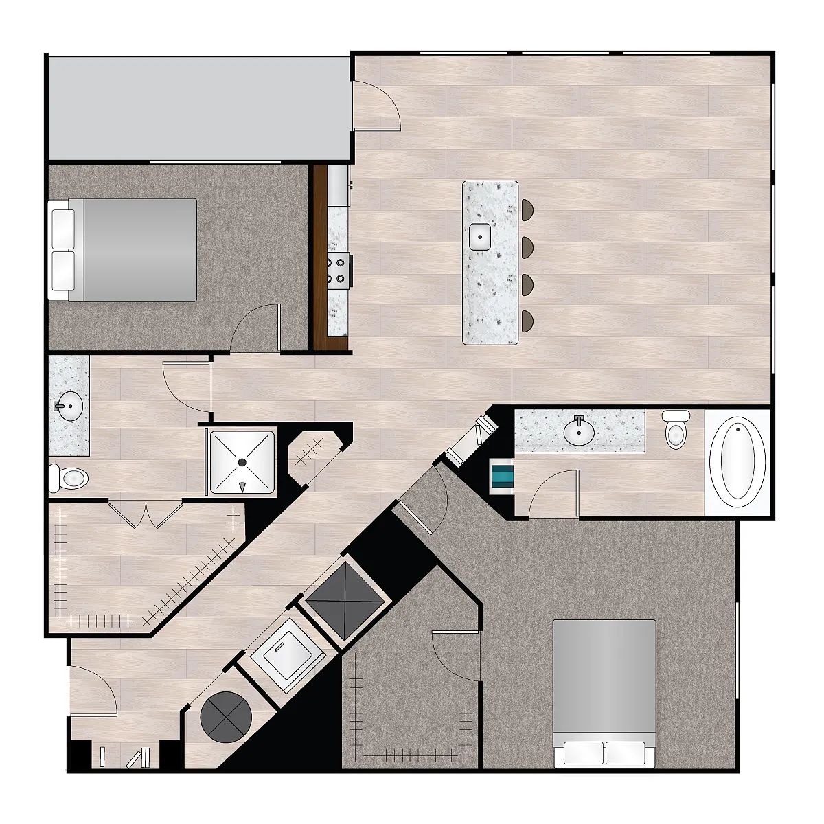 Floor plan B Cinque 1213 sqft - 1215 sqft