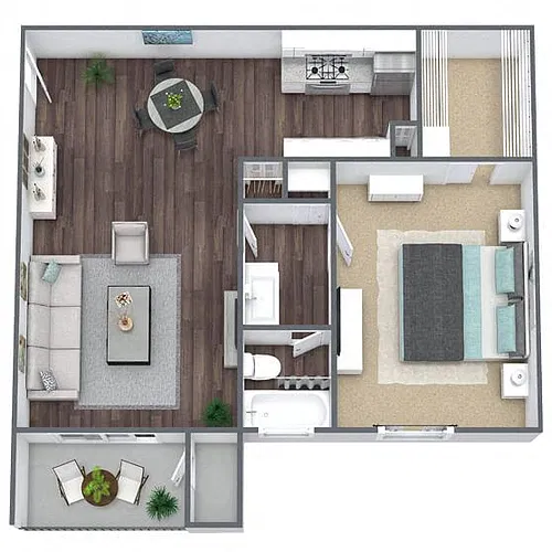 Floor plan A3: 1 Bed 1 Bath
