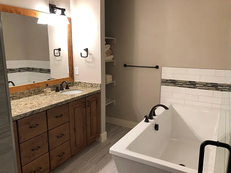 Master bath/shower, second floor of condo.