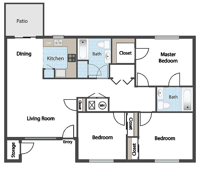 Floor plan 3 Bedroom 2 Bath A