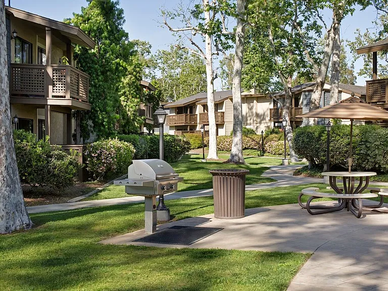 Courtyard with grills and picnic seating