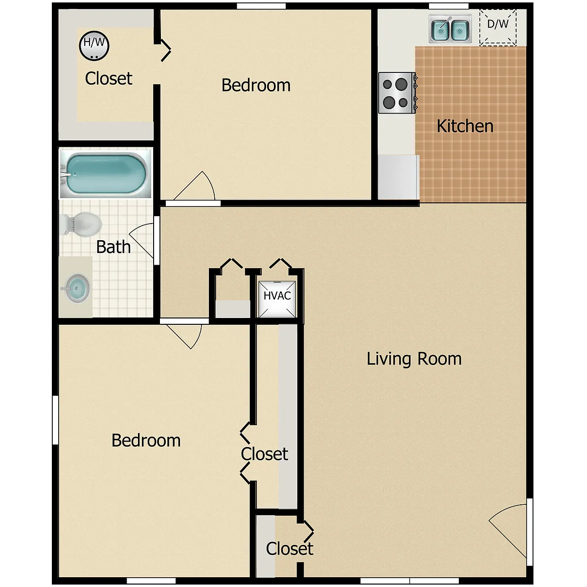 Floor plan 2 Bed 1 Bath