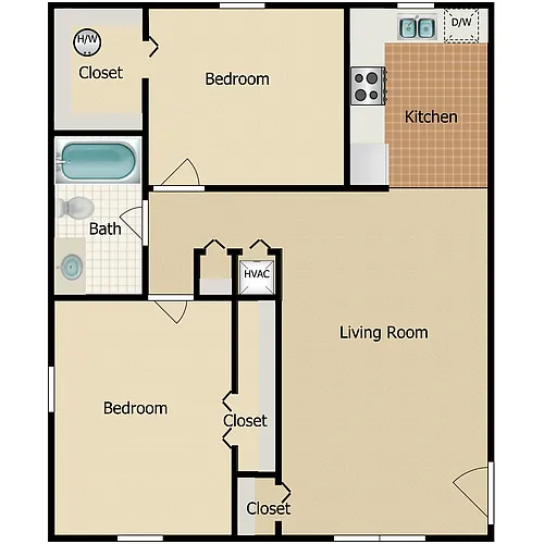 Floor plan 2 Bed 1 Bath