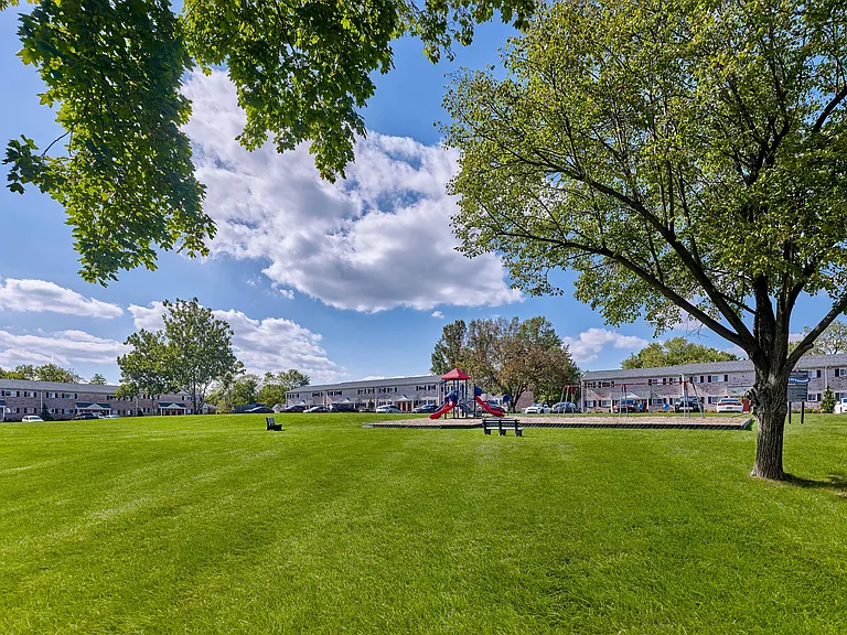 Village Square Exterior and lush landscaping.