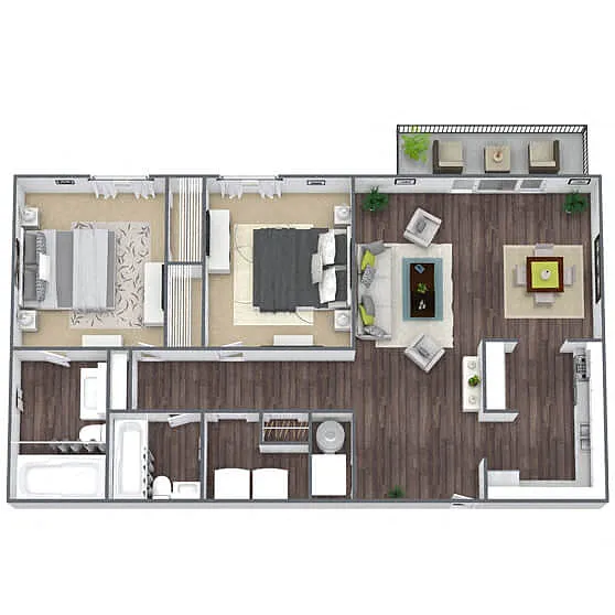 Floor plan B2: 2 Bed 2 Bath