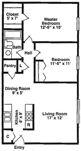 Floor plan 2 Bed 1 Bath