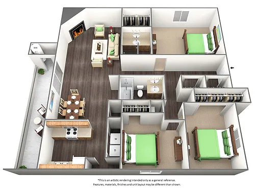 Floor plan Three Bed Two Bath - C2