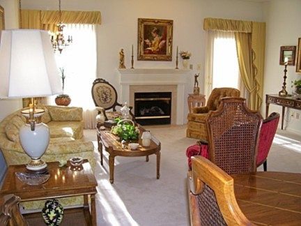 Living Room
						:
						View from Dining Room - LR has gas fireplace & door to Deck