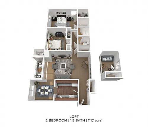 Floor plan Two Bedroom 1.5 Bath - 1,117 sqft