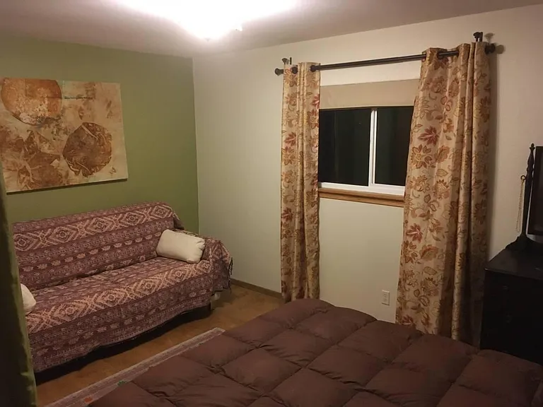 Queen bed with couch