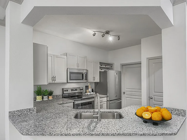 Kitchens with premium granite countertops and stainless steel appliances