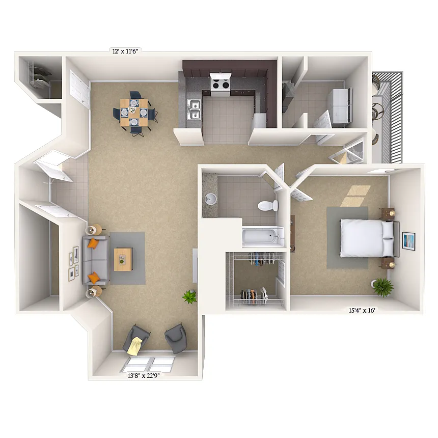 Floor plan 1BR 1BA (1200 SF)