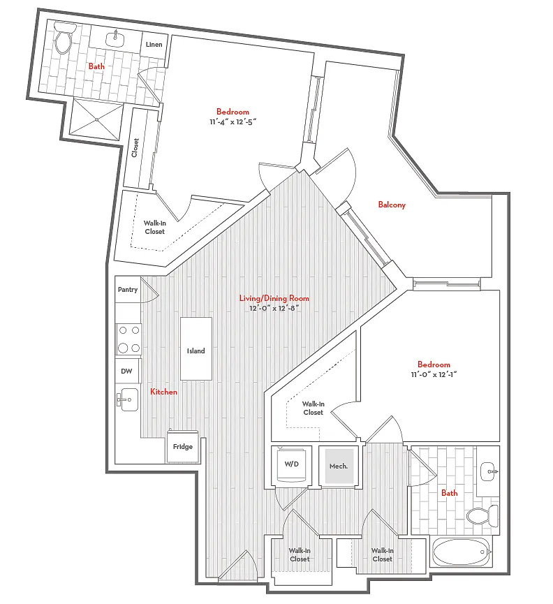 Floor plan 2 Bed 2 Bath-2-F