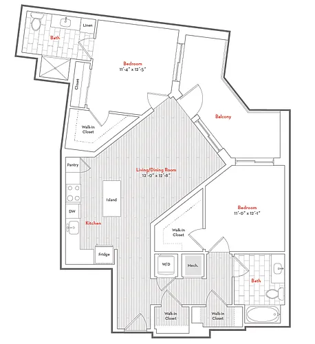 Floor plan 2 Bed 2 Bath-2-F