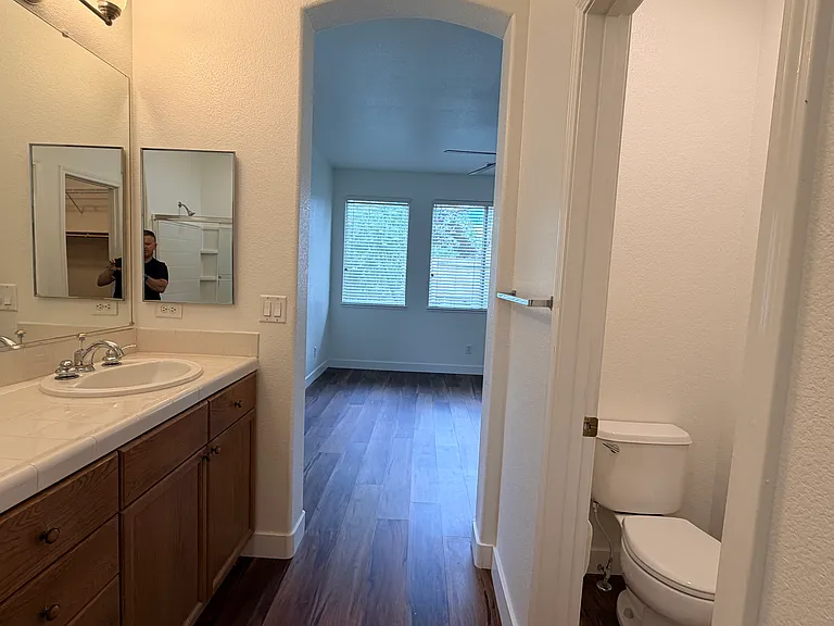 Master bathroom looking towards bedroom