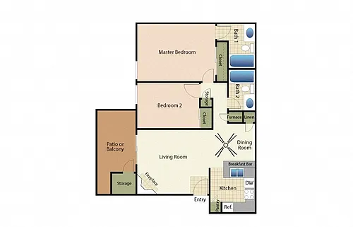Floor plan 2 Bedrooms 2 Baths - 22A