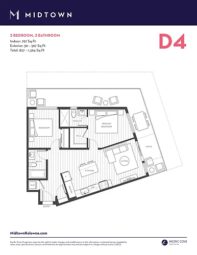 Floor plan 2 Bedroom + 2 Baths