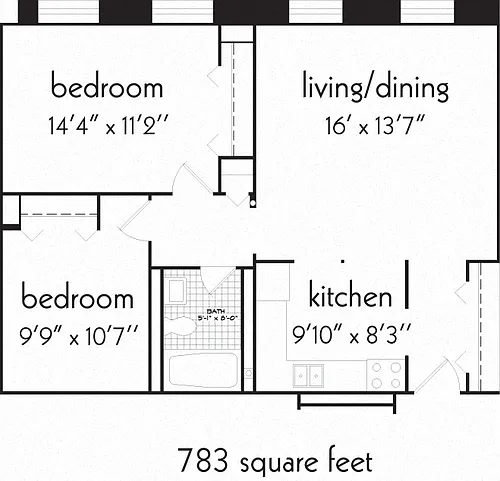 Floor plan 2 Bedroom and 1 bath