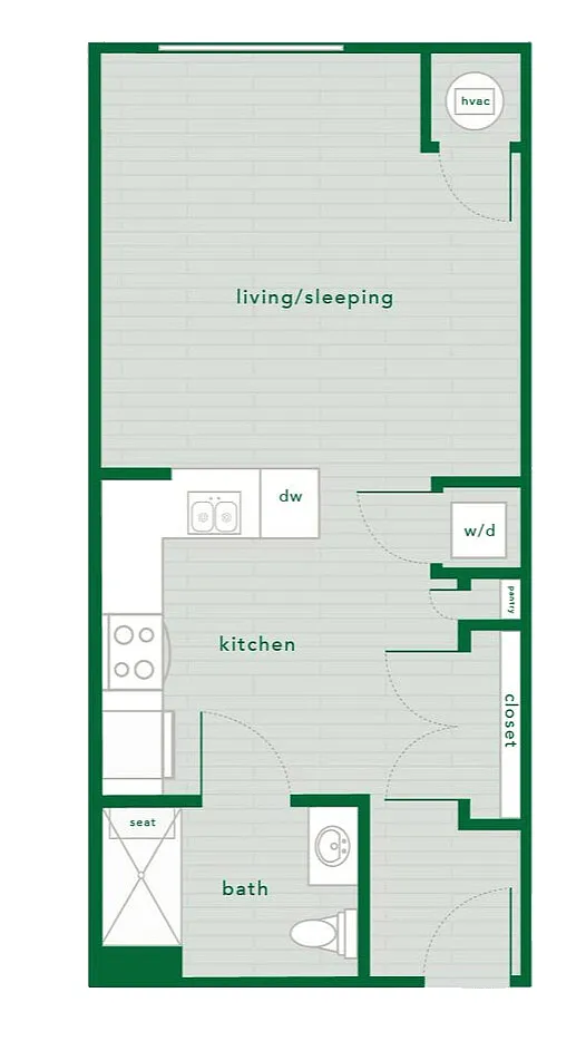 Floor plan 0 Bed 1 Bath - 496 Sq. Ft