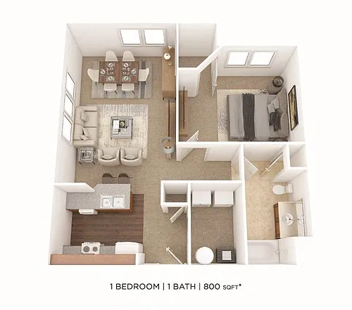 Floor plan One Bedroom- 800 sqft