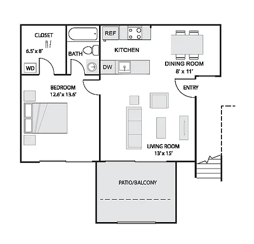 Floor plan 1 Bed/1 Bath-A