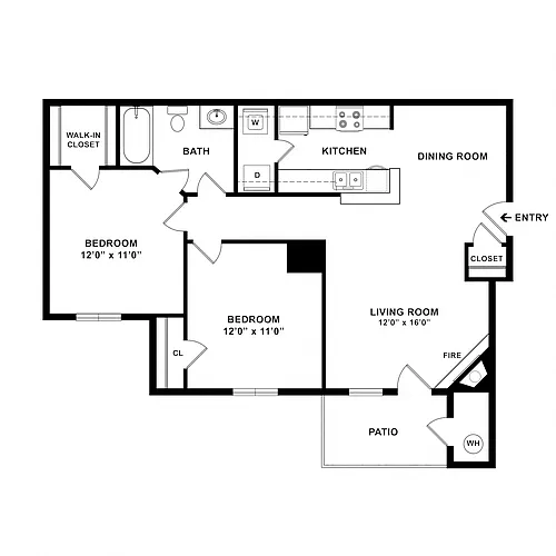 Floor plan 2 Bedroom1 Bathroom