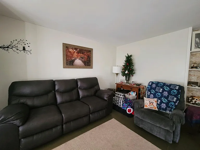 Living room with built in book case