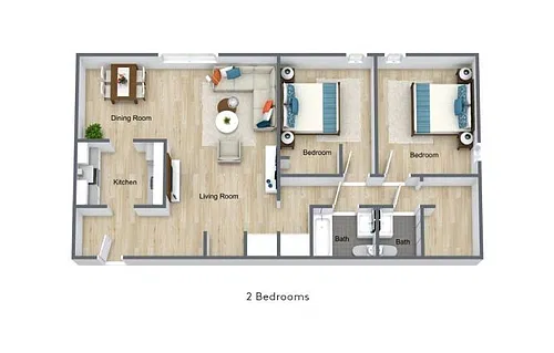Floor plan Two Bedroom, One And A Half Bathroom | 3
