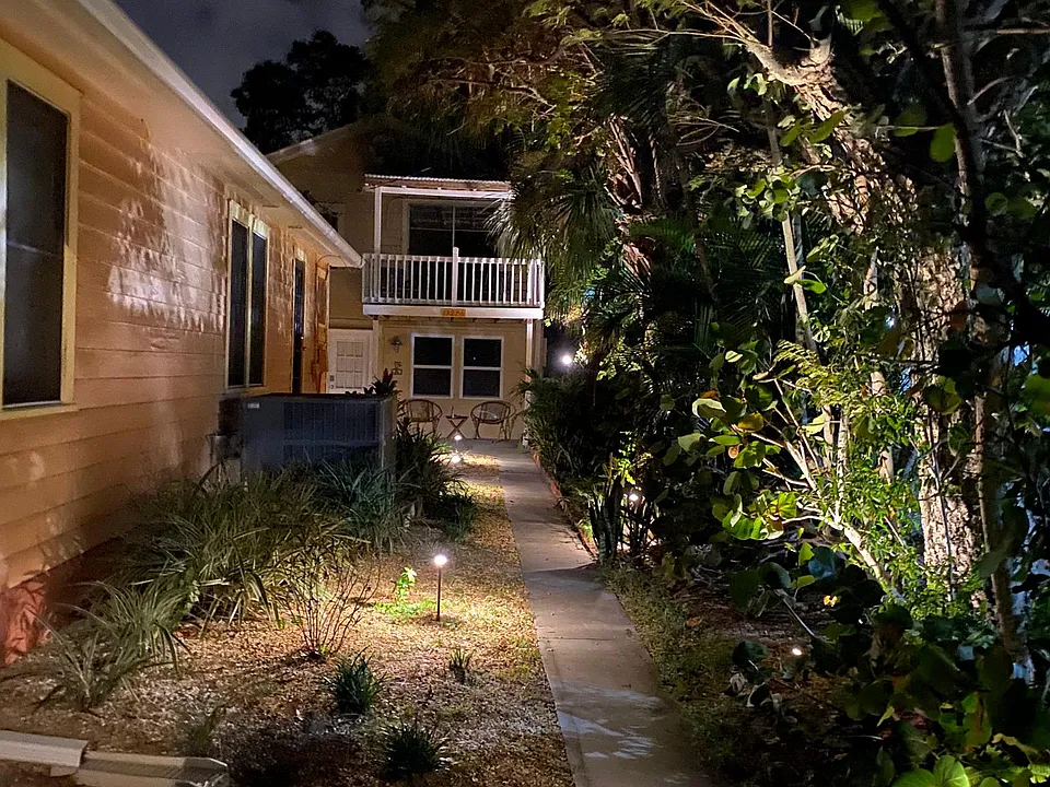 Night time entry garden view