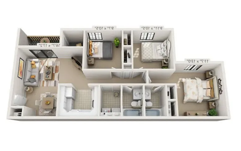 Floor plan 3BR 2 BTH Classic