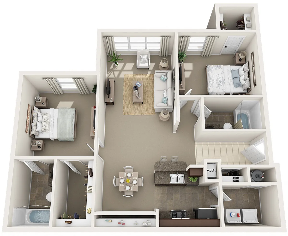 Floor plan Two Bedroom Two Bath