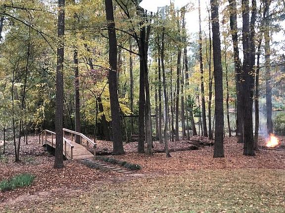 Bridge, swing, firepit, pond