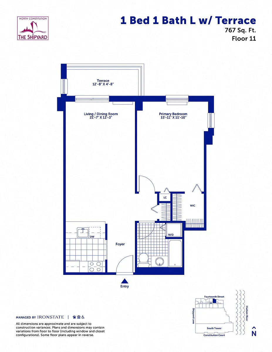 Floor plan 1 Bed 1 Bath L with Terrace