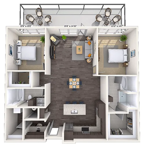 Floor plan Tradition 2x2 1414-1480 SF