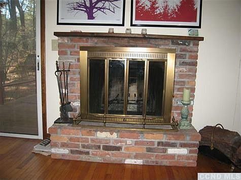 Wood burning fireplace detail