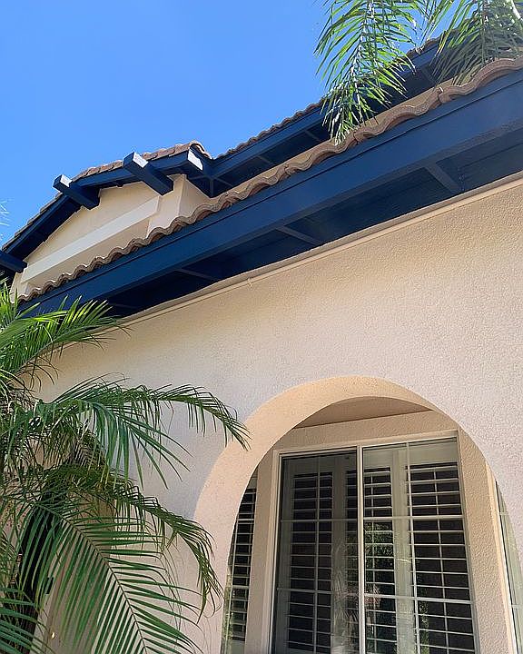 Blue wood trim.