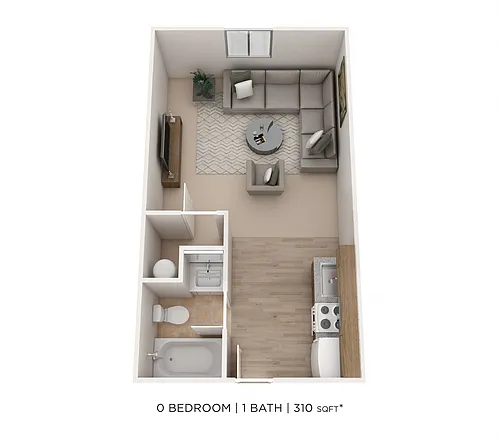 Floor plan Studio - Trinity - 310 sqft