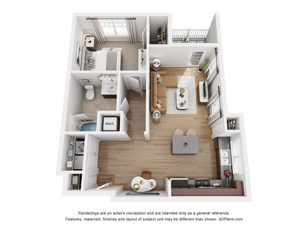 Floor plan A3 GREENE - 1 Bedroom, 1 Bathroom