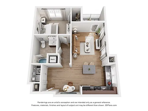 Floor plan A3 GREENE - 1 Bedroom, 1 Bathroom