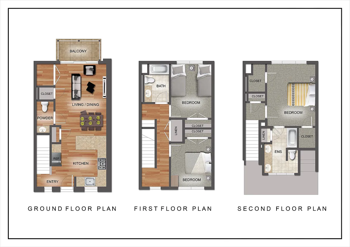 Floor plan Three Bedroom Townhome